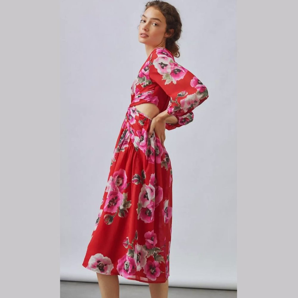 Anthropologie Ranna Gill Floral Cut Out Midi Dress, Size Small. - Picture 4 of 8